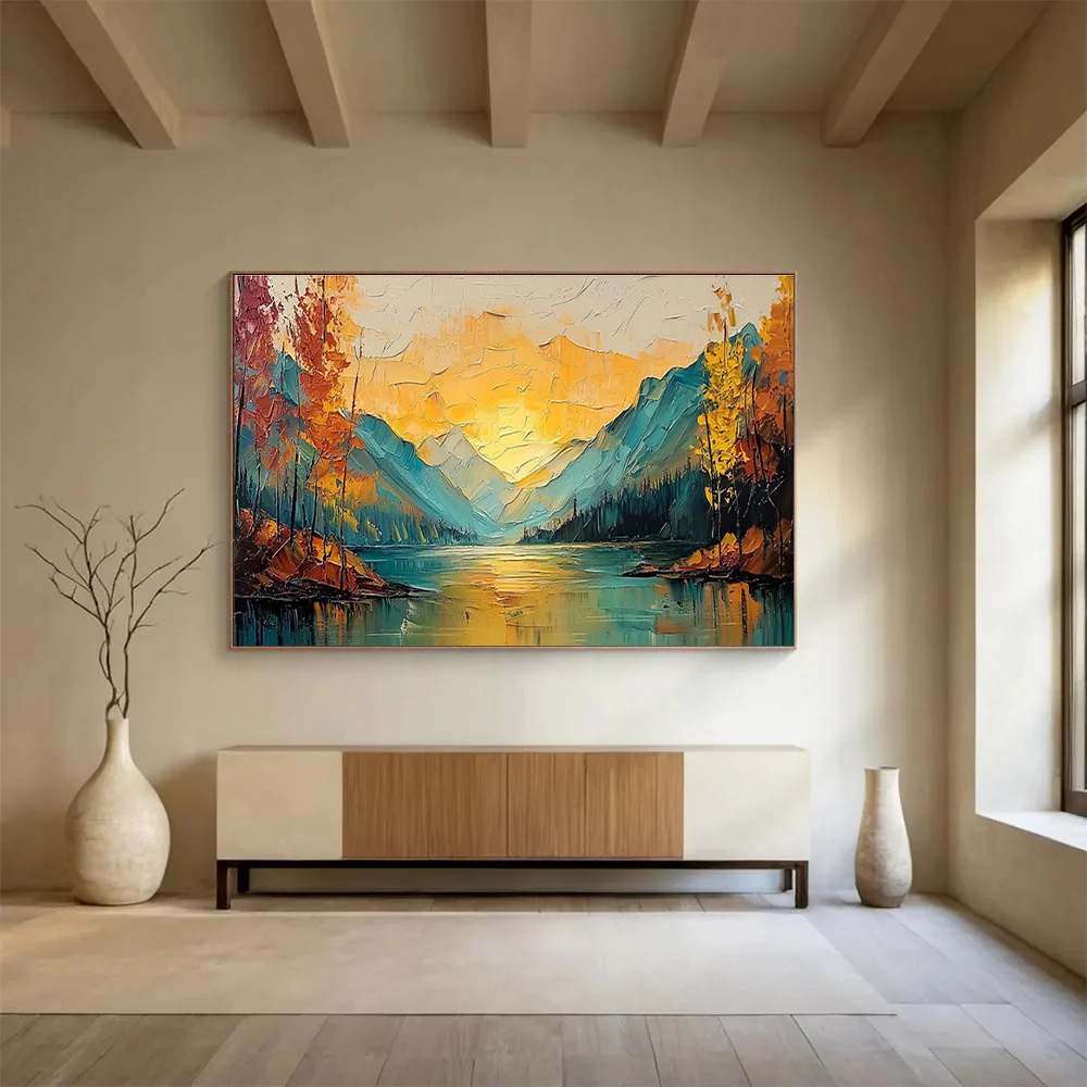 Mountain Hand-painted Landscape Evening Canvas Artwork VAX3X